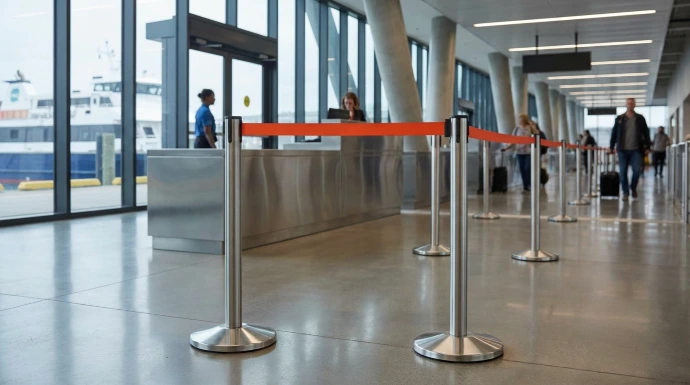 porte d'embarquement et potelets rouges