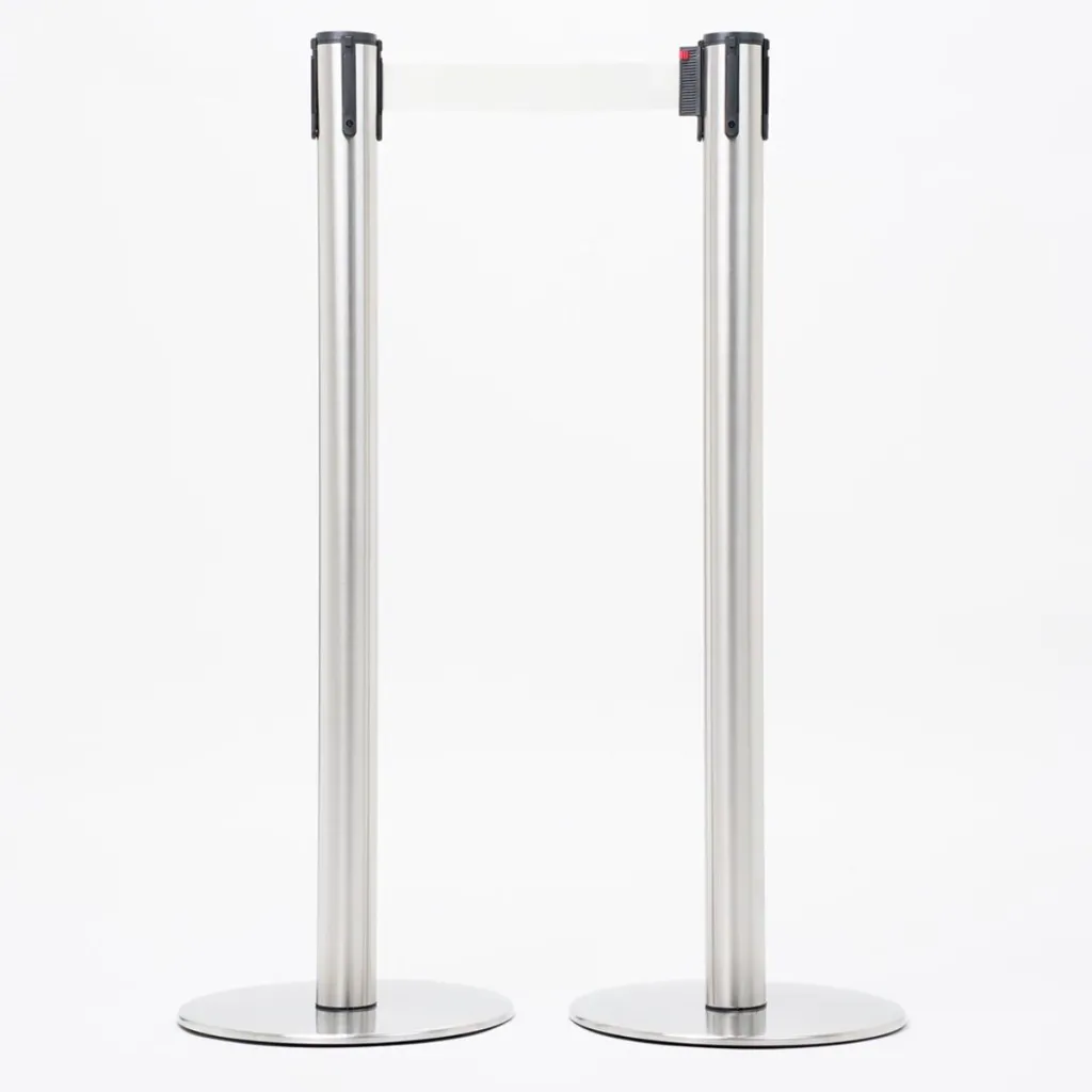 Poteaux de guidage acier brossé avec sangle blanche professionnel TELNALINE