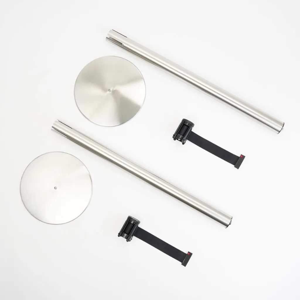 Poteaux de guidage acier poli avec sangle noire kit démonté professionnel TELNALINE