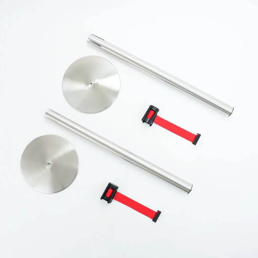 Poteau de guidage acier brossé avec kit de démontage et sangle rouge professionnel TELNALINE