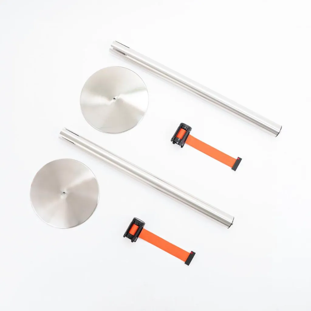 Poteaux de guidage acier brossé avec sangle orange kit démonté professionnel TELNALINE