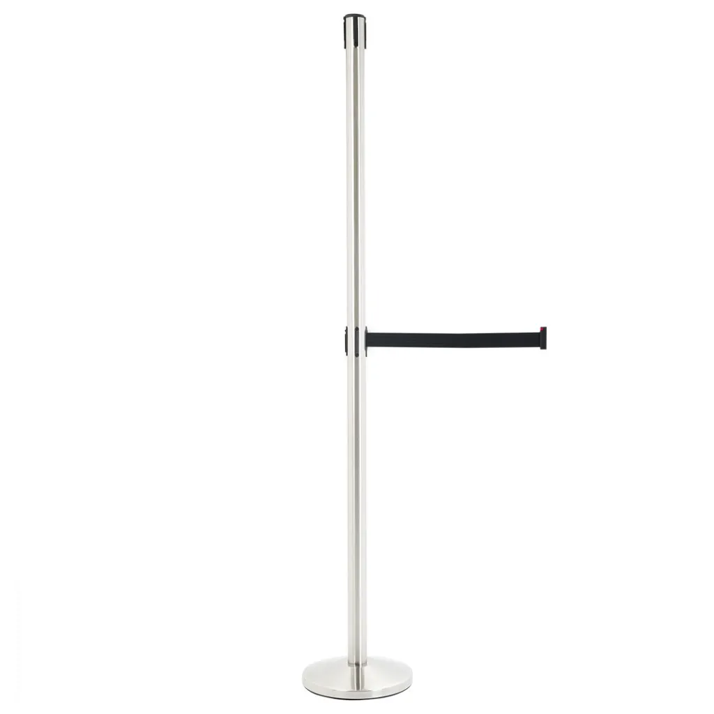 Poteau de guidage XL 220 cm acier brossé avec sangle noire et base conique TELNALINE