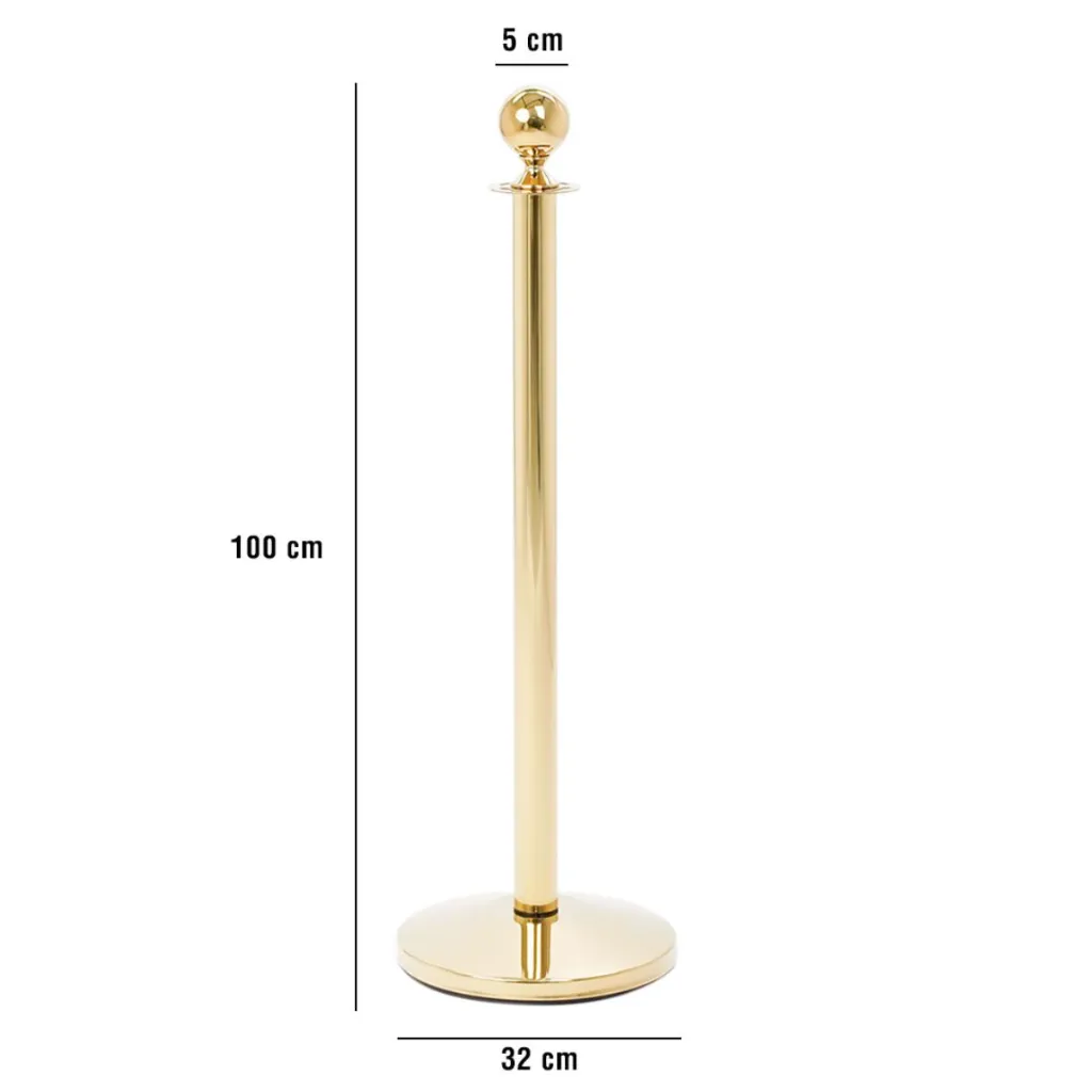 Dimensions poteau de guidage à cordon or hauteur 100 cm base 32 cm TELNALINE