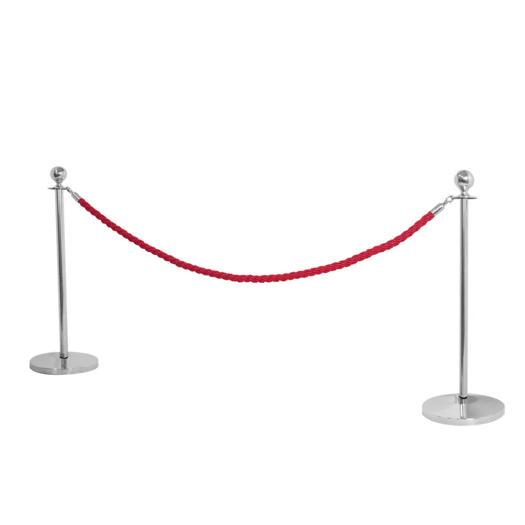 Cordon tressé rouge pour délimitation d’espace avec poteaux de guidage chrome TELNALINE