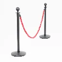 Cordon tressé rouge avec mousquetons noirs entre poteaux de guidage noir TELNALINE