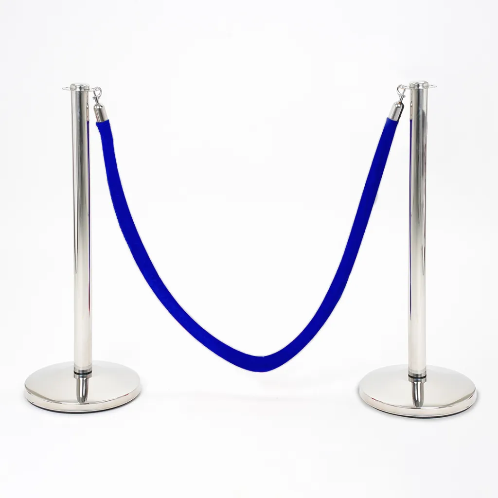 Poteaux de guidage chrome avec cordon bleu pour délimitation professionnelle TELNALINE