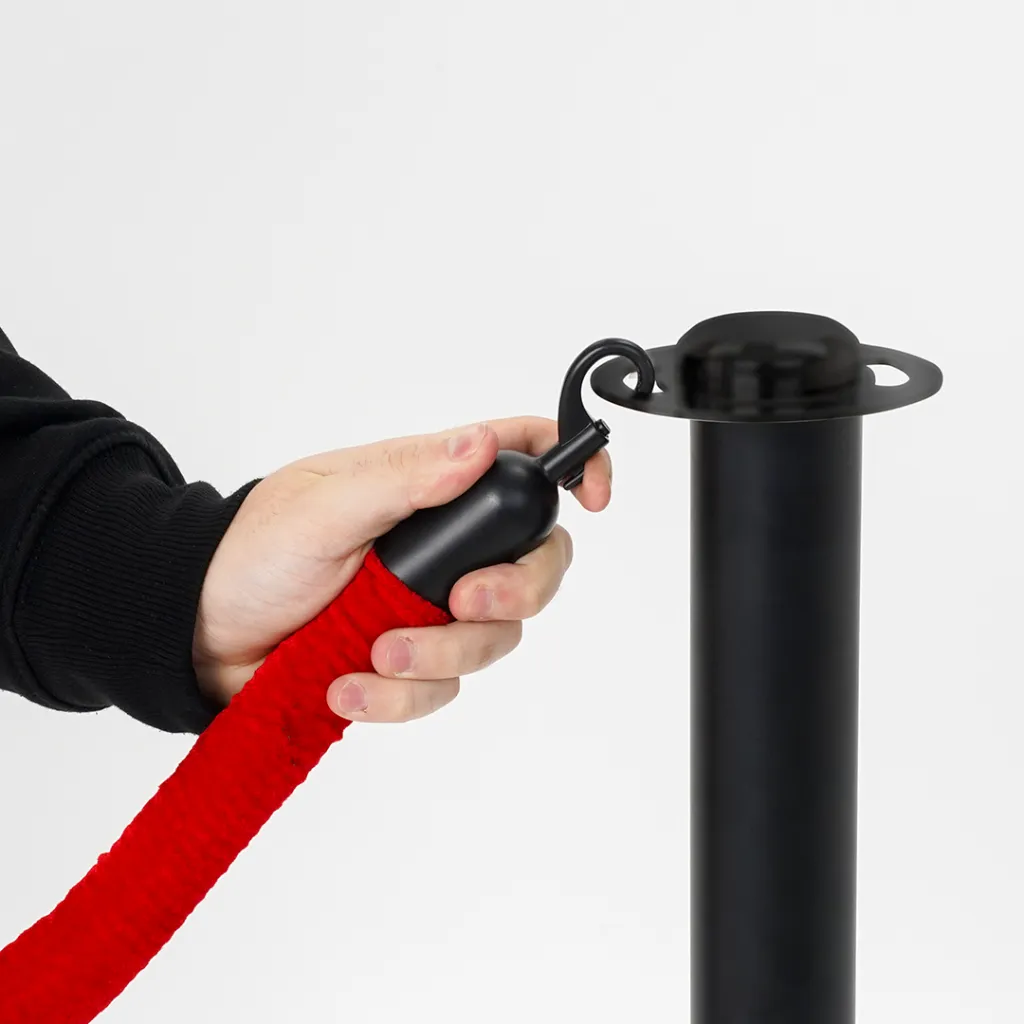 Poteaux de guidage noir mat avec cordon bleu en mise en situation professionnelle TELNALINE