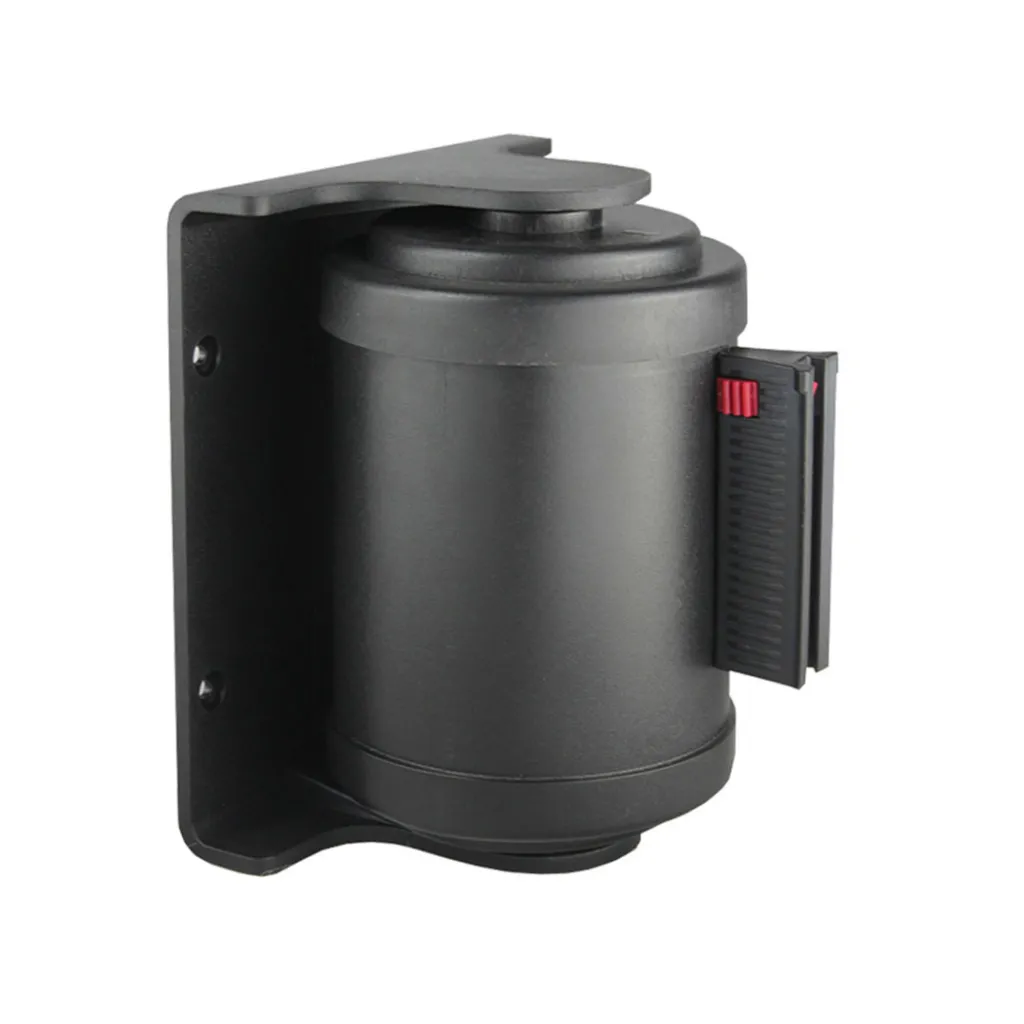 Enrouleur mural pivotant noir mat avec platine de fixation et mécanisme d'accroche sangle à repère rouge -TELNALINE