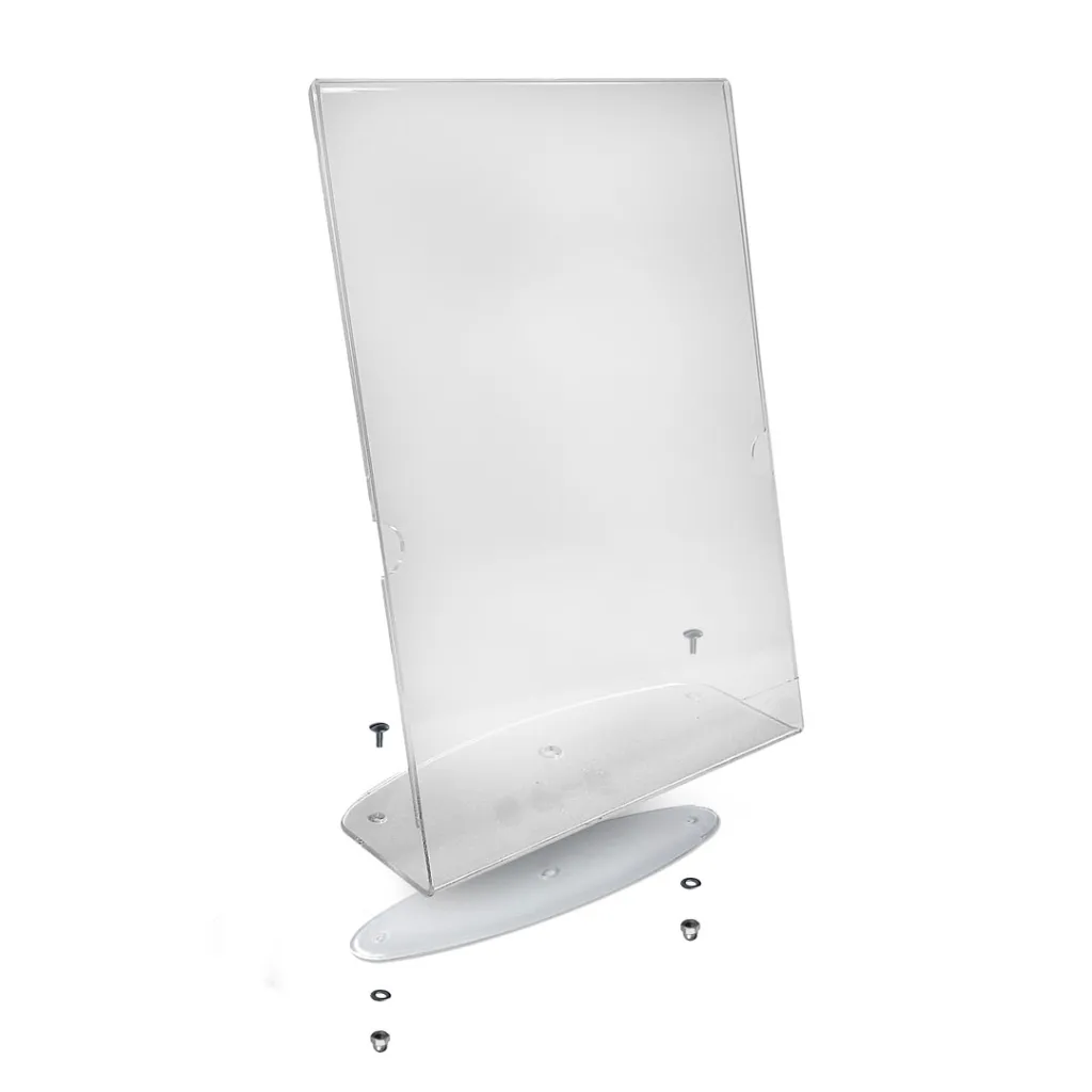 Porte-affiche A3 vertical en plexiglas transparent avec visserie de montage pour poteau de guidage à corde