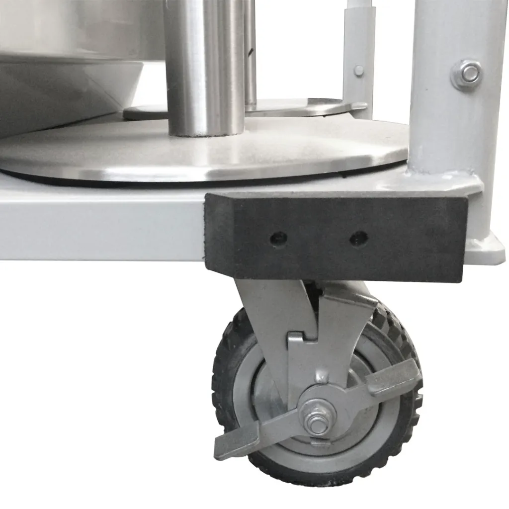 Détail roue avec système de frein du chariot de transport pour poteaux de guidage TELNALINE®