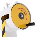 Détail mécanisme d'enroulement REWIND du chariot de balisage à ruban jaune noir TELNALINE®