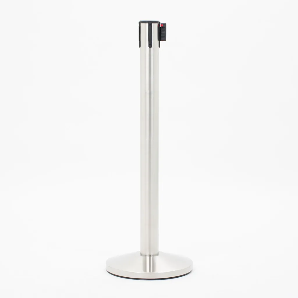 Poteau de guidage acier brossé sangle rentrée base conique TELNALINE