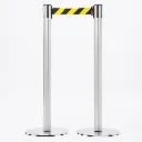 Poteaux de guidage acier brossé avec sangle jaune noir sécurité vue ensemble professionnel TELNALINE