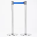 Poteaux de guidage acier brossé avec sangle bleue vue ensemble professionnel TELNALINE