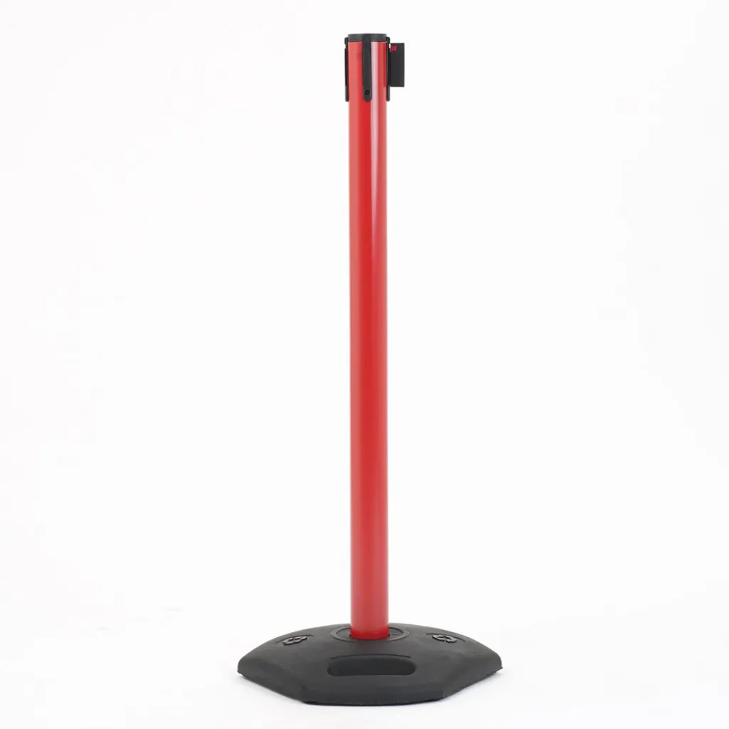 [TLNSTOP91-BR] Poteau de guidage extérieur PVC à sangle 3,5 m – Base recyclée Ø 43,5 cm (PVC rouge)