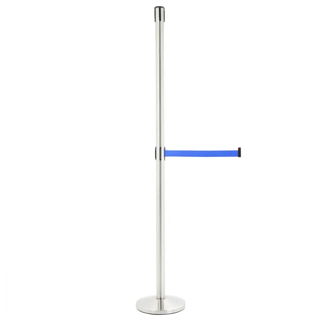 Poteau de guidage à sangle 3 m – Acier brossé – Base conique 36 cm – Hauteur 220 cm