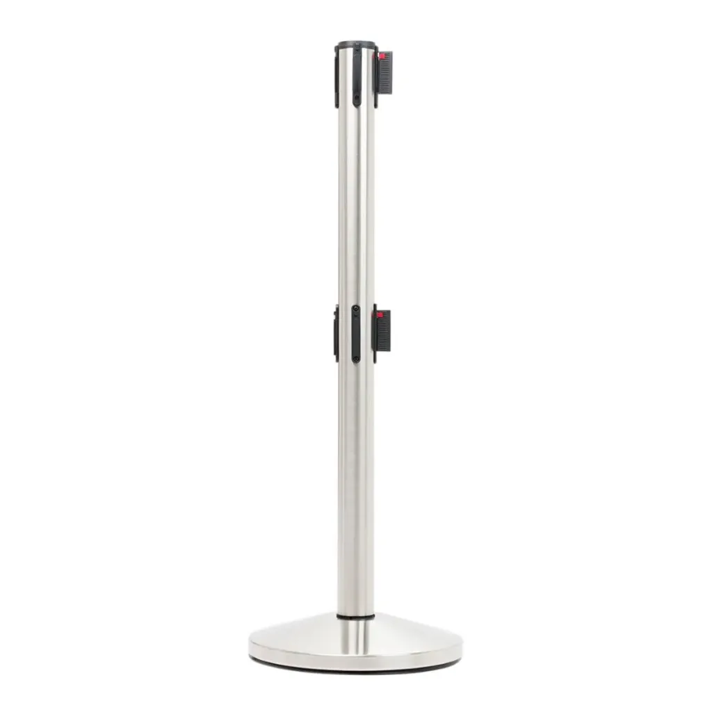 [TLNSTOP51D] Poteau de guidage double sangle 2 × 3 m – Acier brossé – Base conique Ø 36 cm