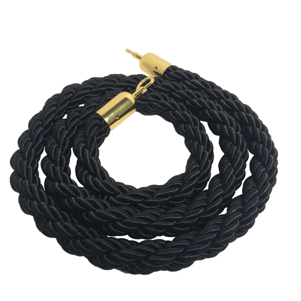 [TLNSTOP43-N] Cordon tressé 2m – Mousquetons dorés (Noir)
