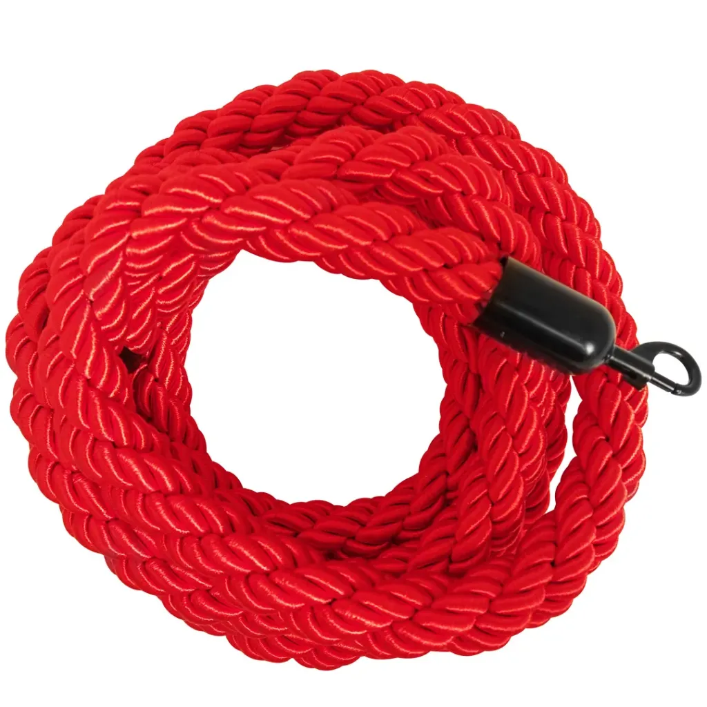[TLNSTOP47-R] Cordon tressé 2 m pour poteau de guidage avec mousquetons noirs mat (Rouge)