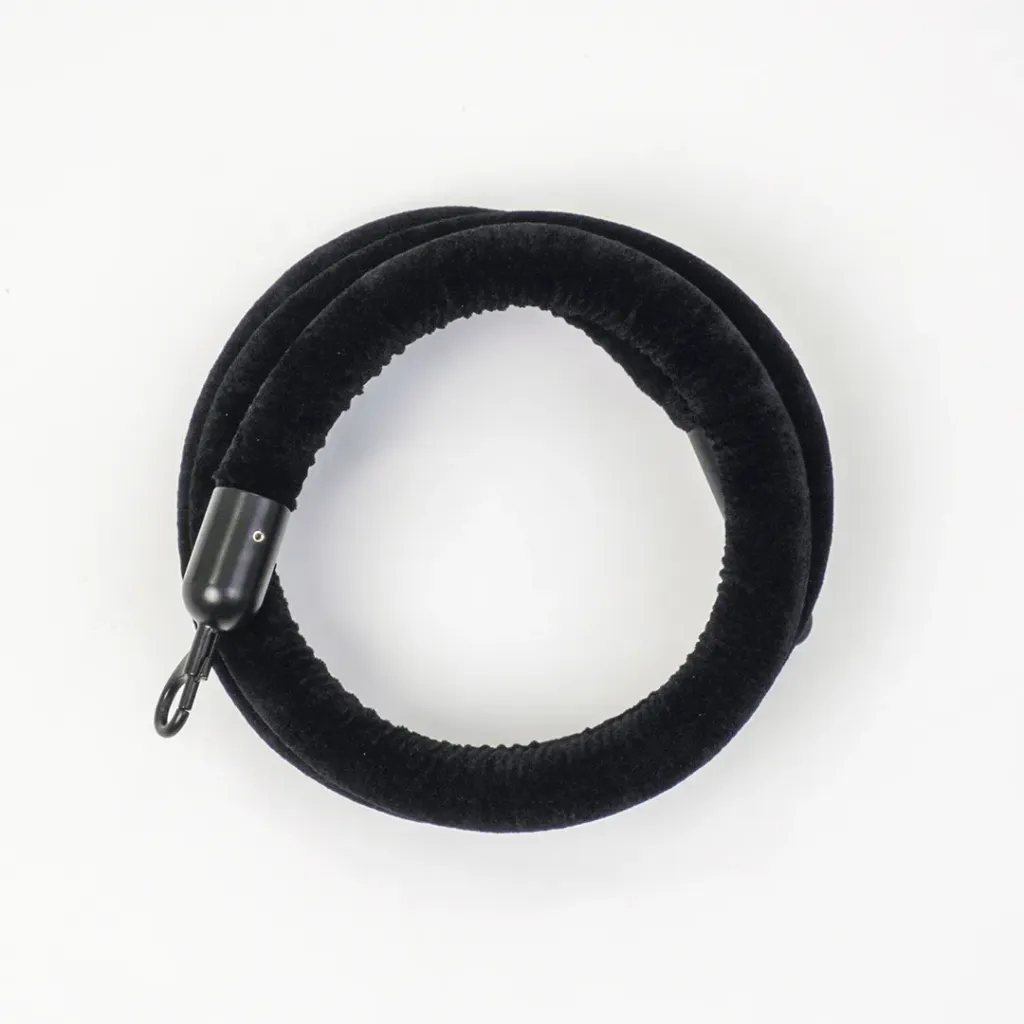 [TLNSTOP47L-N] Cordon velours 2m – Mousquetons noirs mat (Noir)