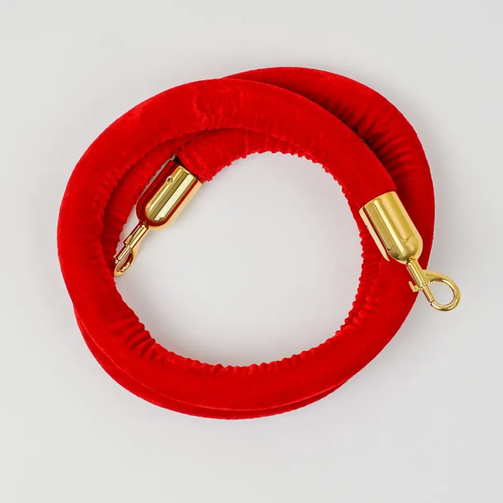 [TLNSTOP43L-R] Cordon velours 2 m pour poteau de guidage – Mousquetons dorés (Rouge)