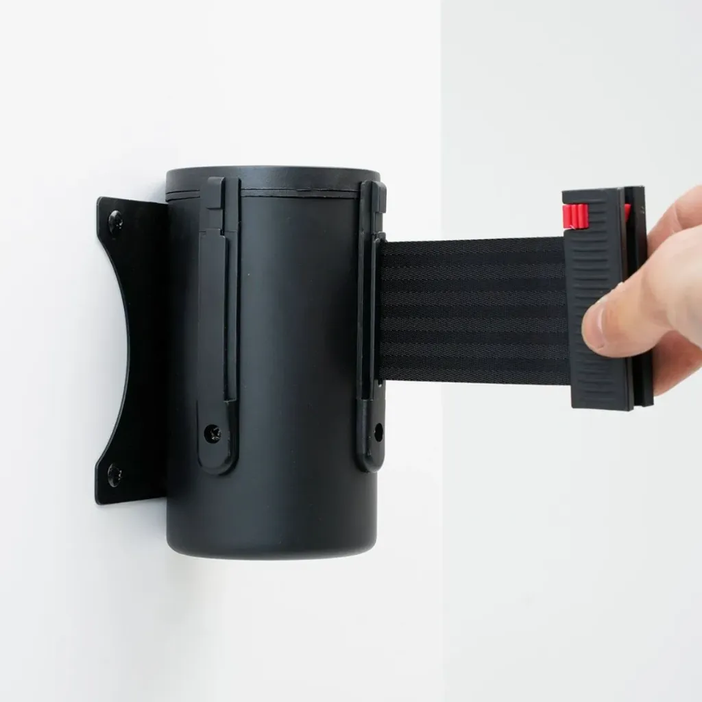 [TLNSTOP64/N] Enrouleur mural noir avec sangle de 4 mètres (Noir)