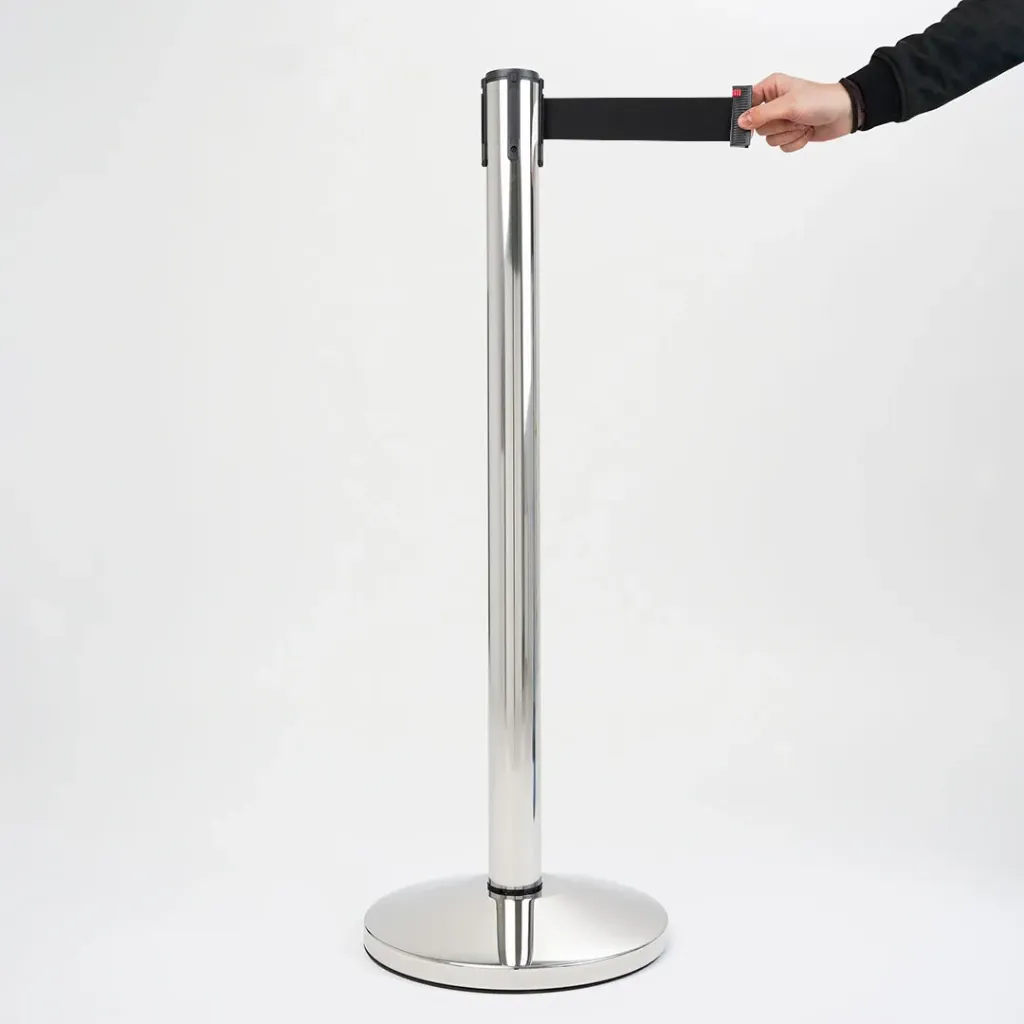 [TLNSTOP51L-N] Poteau de guidage sangle 3m – Acier poli base conique (Noir)