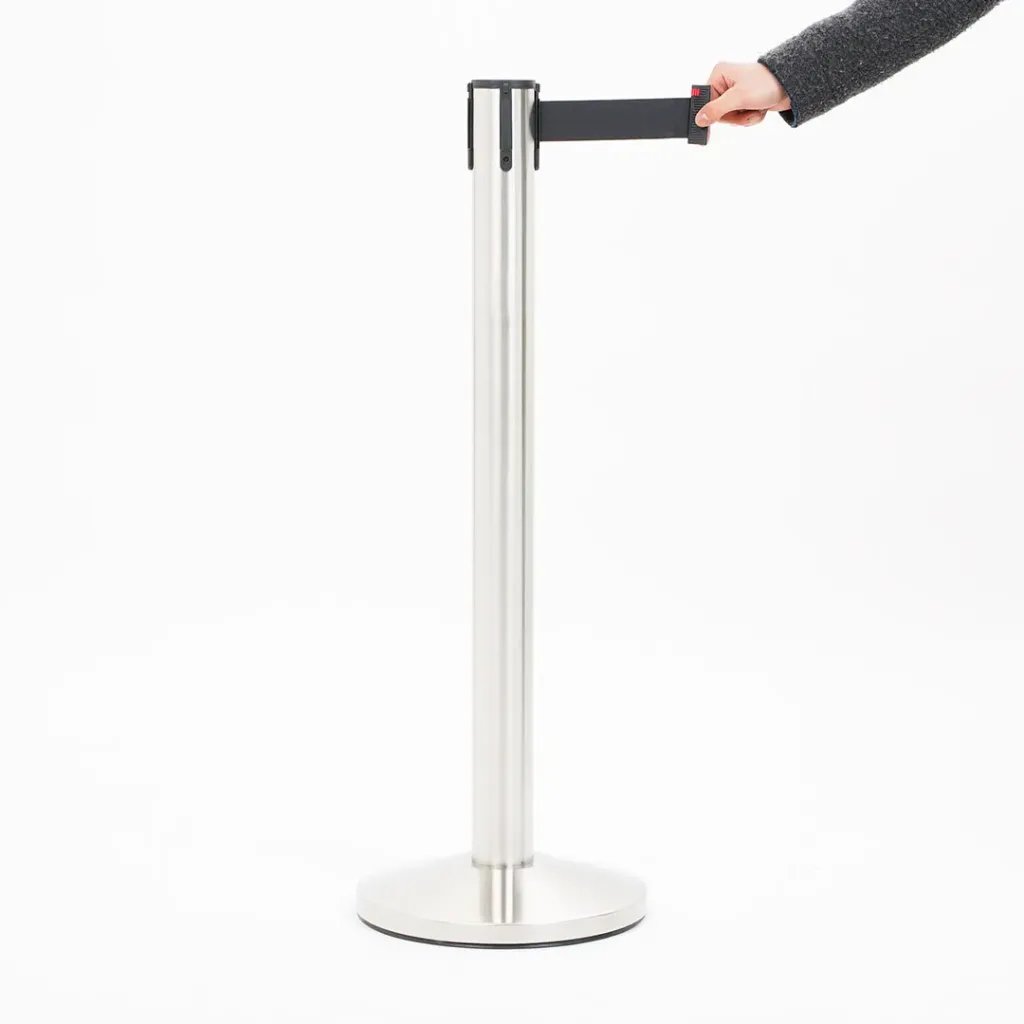 [TLNSTOP500-N] Poteau de guidage sangle 5 m – Acier brossé – Base conique (Noir)